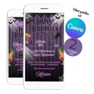 Digitale Einladung zur Halloween-Party im Gothic- oder Wednesday-Stil