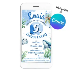 Digitale Einladung zum Unterwasser-Kindergeburtstag mit Meerestieren