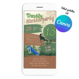 Digitale Einladung zum Kletterwald-Kindergeburtstag mit Wald-Motiv