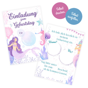 Einladung Meerjungfrau zum Selbstdrucken - Kindergeburtstag