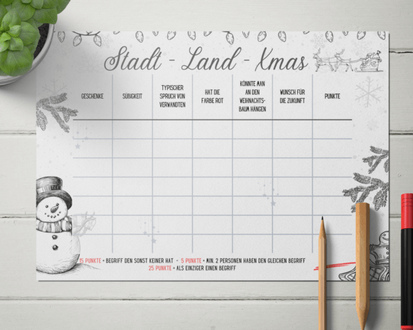Spiel Weihnachten Stadt Land Fluss Xmas zum Selbstausdrucken – Bild 2