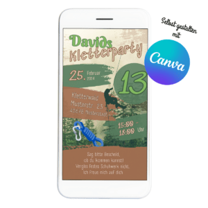 Abenteuerliche Kletterparty Einladung - E-Card - Canva-Vorlage