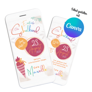 Einladung Einschulung E-Card - Save the Date bunt
