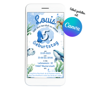 Einladung Unterwasser - Kindergeburtstag - Canva Vorlage