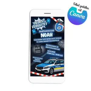 Digitale Einladung zum Polizei-Kindergeburtstag mit Polizeimotiv