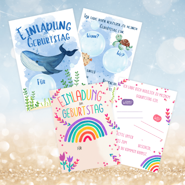 Einladungen Selbstdrucken, Unterwasser und Regenbogen.