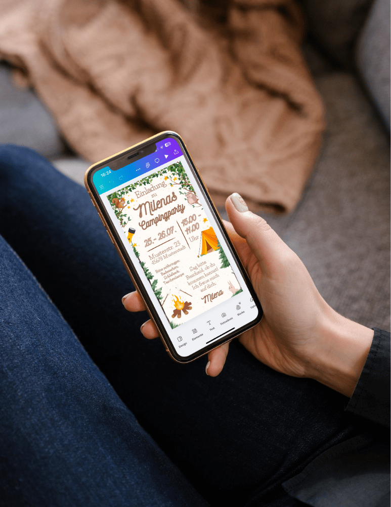 Smartphone Mockup digitale Einladung zum Camping