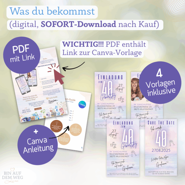 Anleitung: Du bekommst 2 PDF und 4 Vorlagen zum bearbeiten