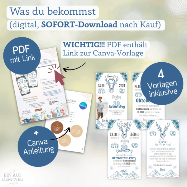 Produktübersicht: PDF mit Link inkl. Canvaanleitung, 4 Vorlagen