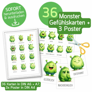 Monstergefühlskarten und Poster zum Ausdrucken und ein Blatt mit Gefühlskarten wird gerade ausgeschnitten