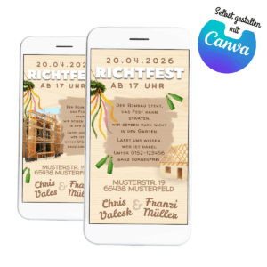 Richtfest Einladung in beige und braun, wahlweise mit oder ohne eigenes Bild von der Baustelle