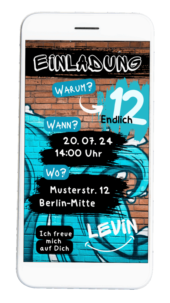 Digitale Einladung für Teens im Graffiti-Style