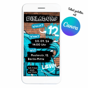 Graffiti ecard Einladung mit Graffiti auf Mauer