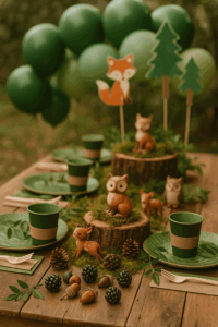 Liebevoll dekorierter Waldgeburtstag für Kinder