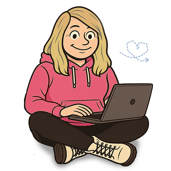 Illustration von Nicole von Bin auf dem Weg bei der Gestaltung digitaler Einladungen am Laptop